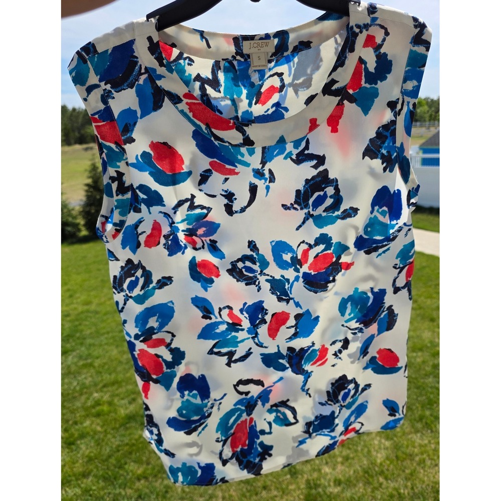 J.Crew Womens sz Small Floral Sleeveless Blouse Blue Red‎ White Shell Top 103951